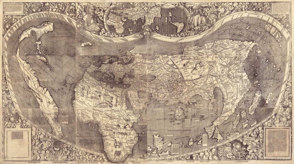 1507 Waldseemuller World Map Poster Print - Historical Artwork