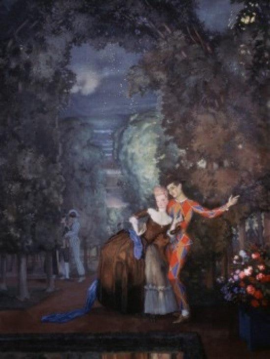 Harlequin and Dame Fine Art Print by Konstantin Somov - Tretyakov Gallery