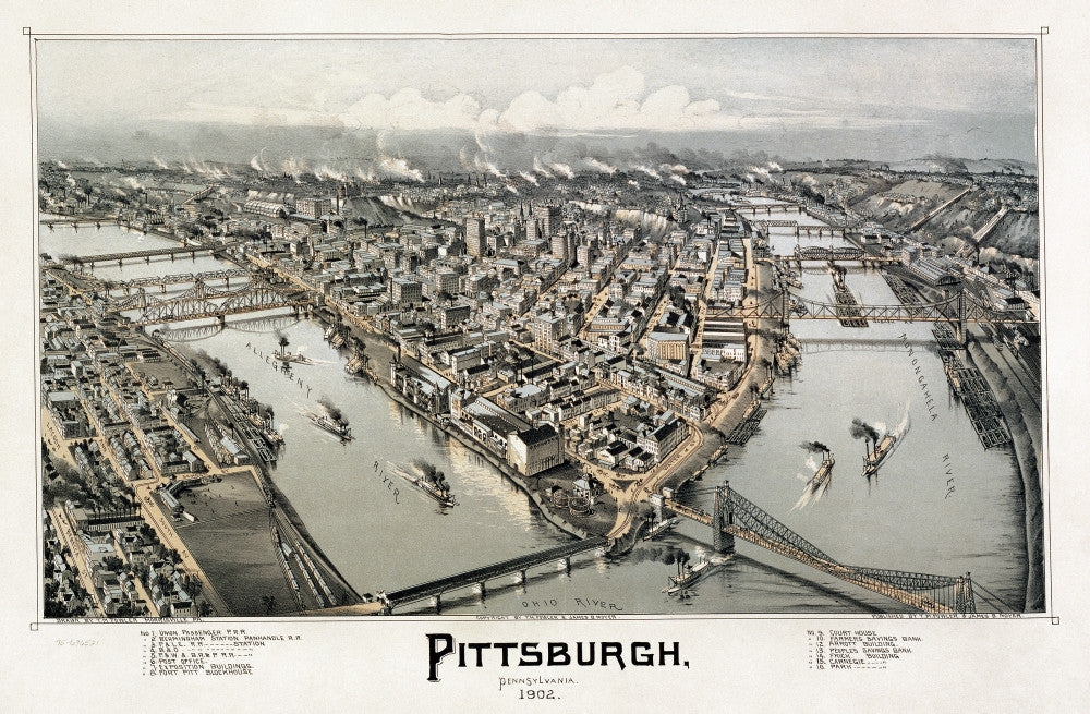 View of Pittsburgh 1902 Bird's-Eye Lithograph Print by Granger Collection