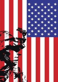 U.S. Marine Poster Print Against the USA Flag by Oleg Zabielin