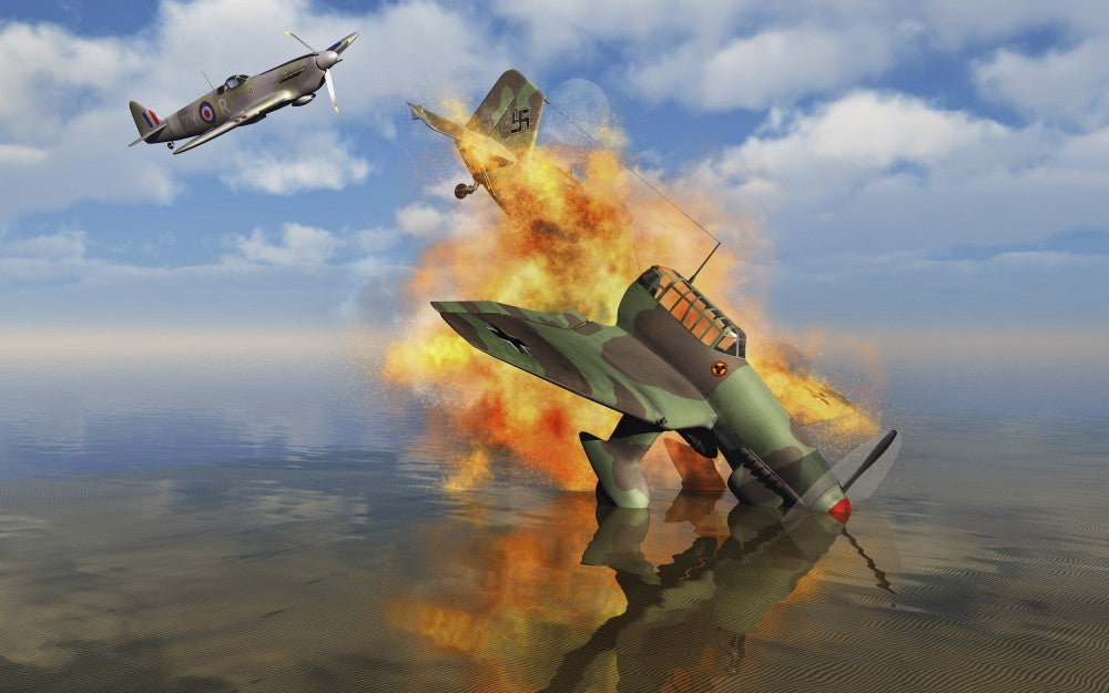 German Ju-87 Stuka Dive Bomber Shot Down by British Spitfire Fine Art Print by Mark Stevenson