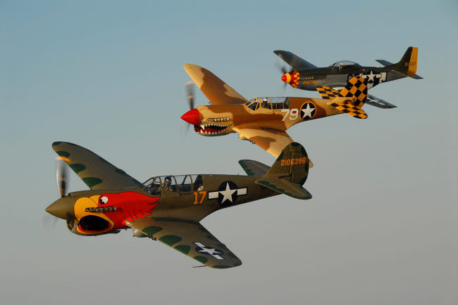 Two P-40 Warhawks and P-51D Mustang Fine Art Print by Phil Wallick