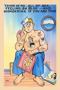 Vintage Tattooed Sailor Postcard Fine Art Print by Tichnor Brothers