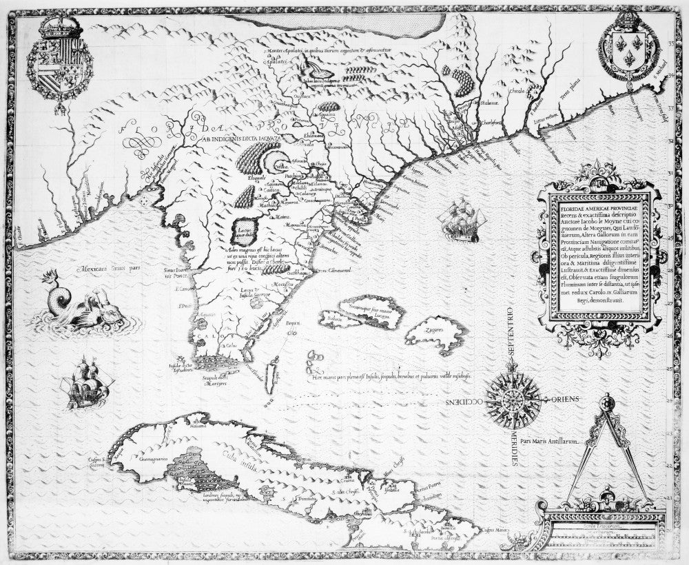 Florida Map Fine Art Print by Jacques Le Moyne | Posterazzi