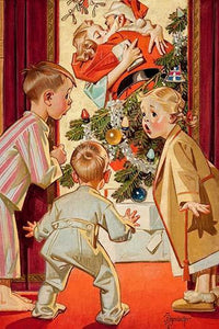 Three Children Witness Santa Claus Kissing Mommy Fine Art Print by Joseph Christian Leyendecker