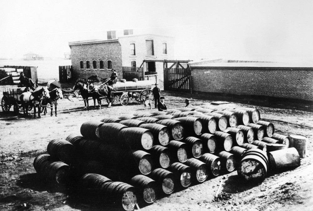 Oil Industry in Montana, 1880 - Stack of Barrels Poster Print by Granger Collection