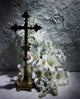 Easter Lily Flowers Near a Crucifix Fine Art Print