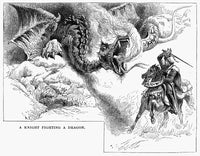Knight Errant Fighting a Dragon - 19th Century Wood Engraving Poster Print by Granger Collection