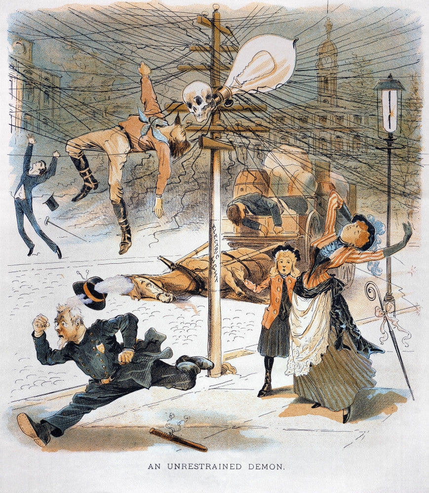 Electricity Cartoon Fine Art Print - 1889 American Satire