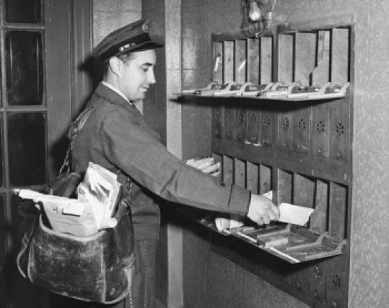 Mailman Putting Mail in Mailboxes Fine Art Print