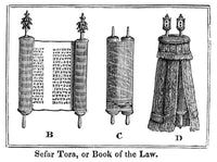 Torah Scroll Decorative Wood Engraving Print, 1842