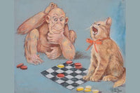 Cat and Monkey Playing Checkers Fine Art Print by Peter Driben