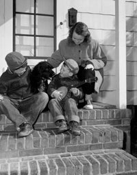 Children Sitting with Dog on Steps Fine Art Print