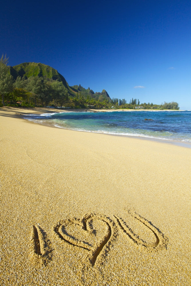 I Love You Written in the Sand on Tunnels Beach Art Print by Kicka Witte