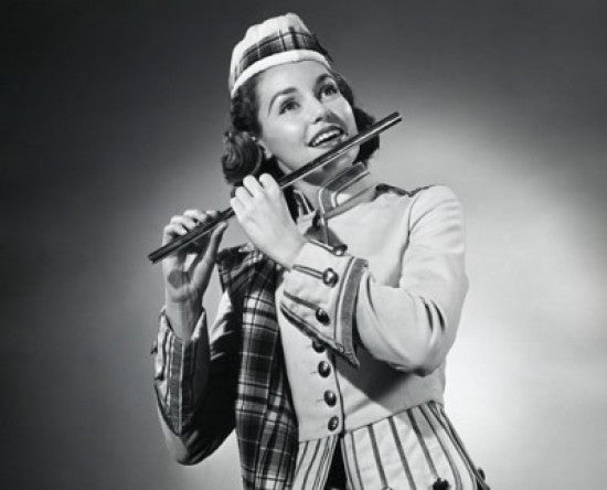 Close-Up Fine Art Print of a Young Woman Playing a Flute