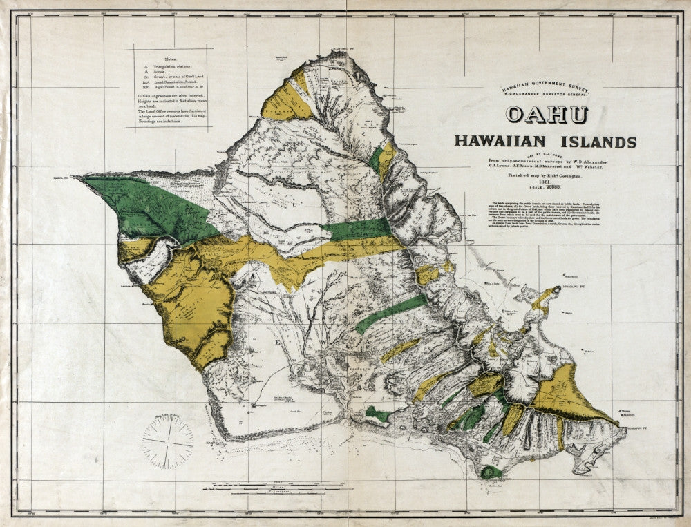Oahu Map Print (1881) by C.J. Lyons - Hawaiian Islands