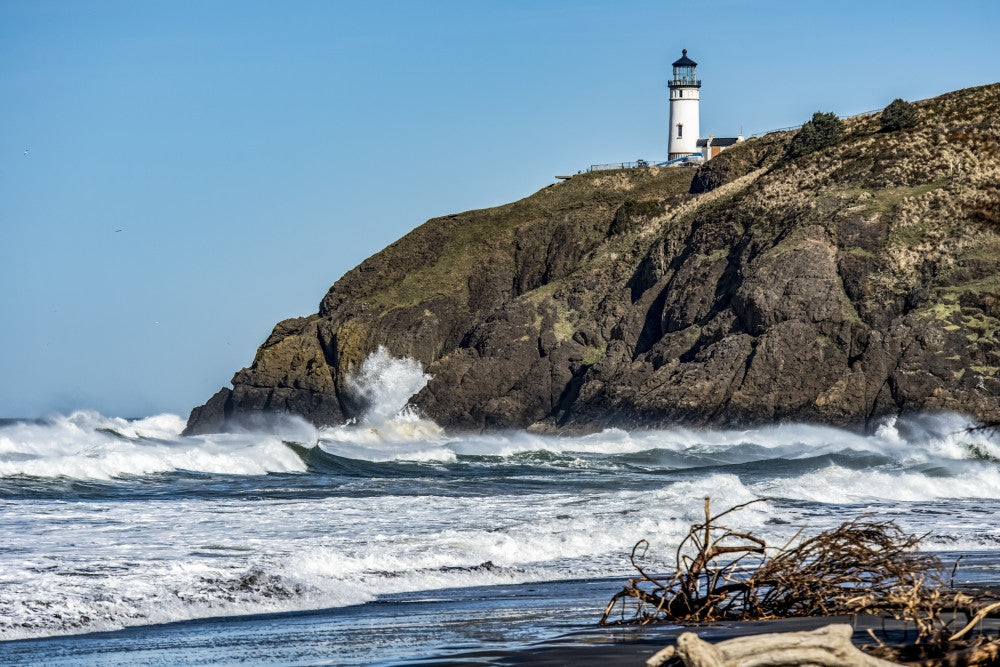 Waves Crashing at Cape Disappointment North Head Lighthouse Poster Print by Doug Ogden