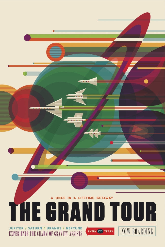 Retro Solar System Voyager Space Travel Poster Print by Stocktrek Images