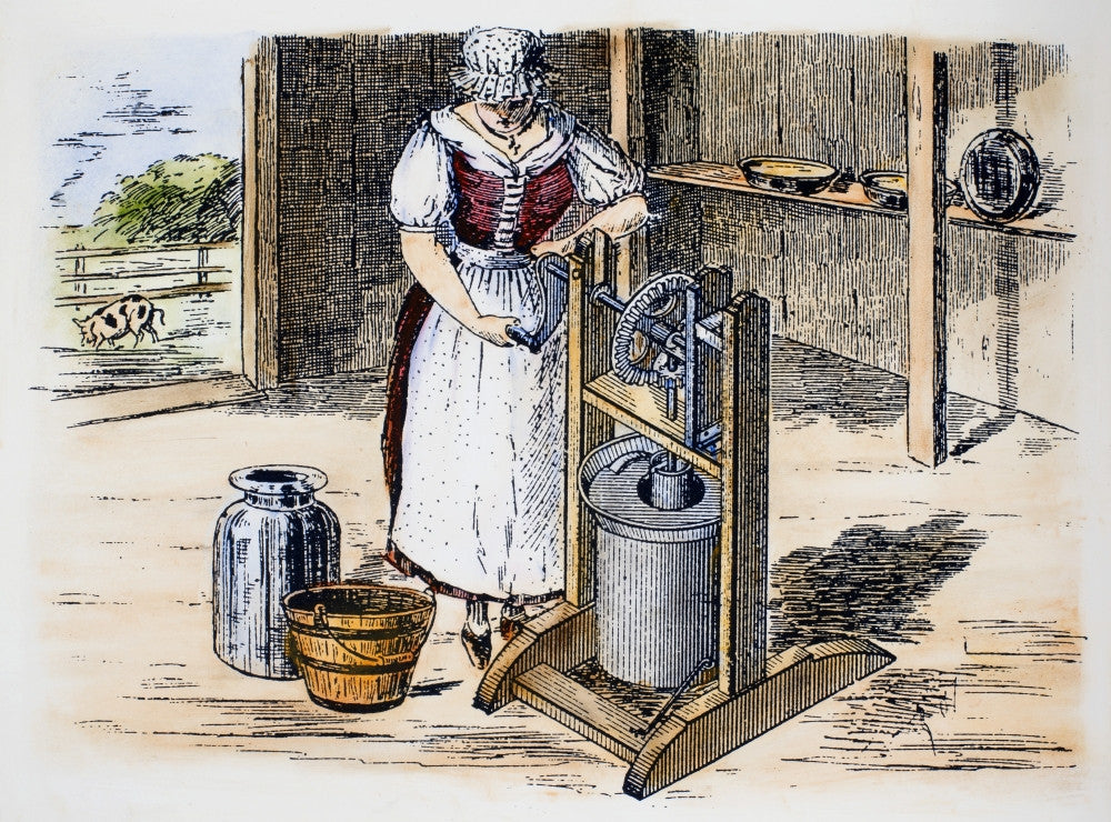 Butter Churn 1884 Line Engraving Poster Print by Granger Collection