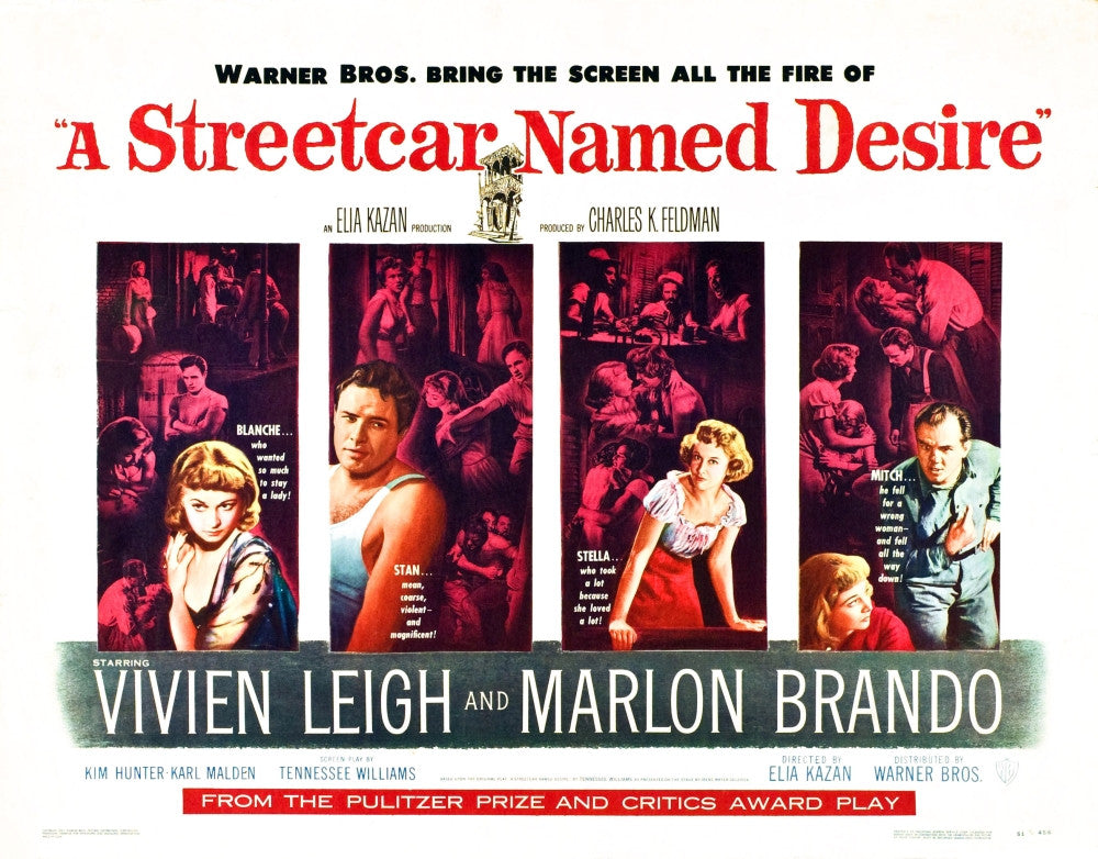 A Streetcar Named Desire Movie Poster Art Print (1951) - Vivien Leigh, Marlon Brando, Kim Hunter, Karl Malden