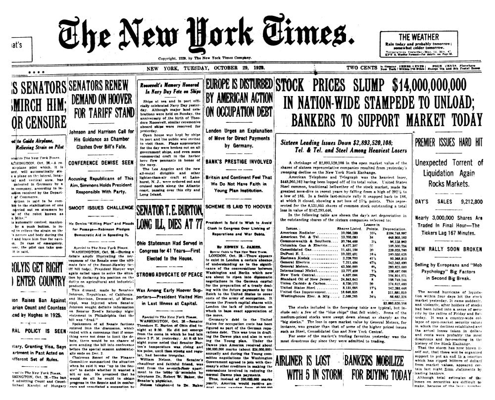 Wall Street Crash 1929 Front Page Poster Print by Granger Collection