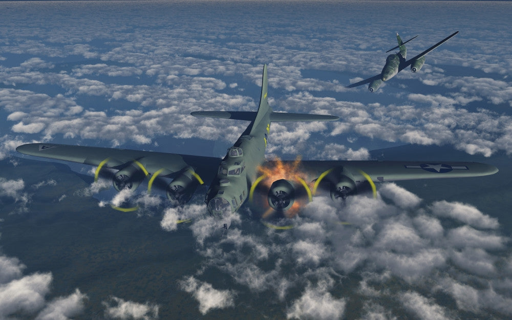 B-17 Flying Fortress Under Attack by Me-262 Fighter Plane Fine Art Print