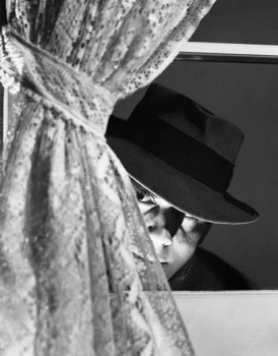 Close-up of a Man Peeping Through a Window Fine Art Print