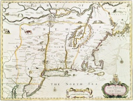 New England and New York 1676 Vintage Map Fine Art Print