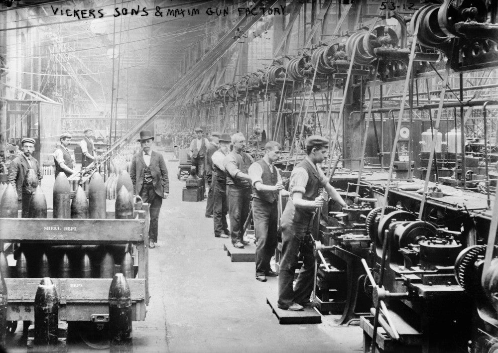 England: Assembly Line at Vickers Ammunition Factory - Vintage Poster Print