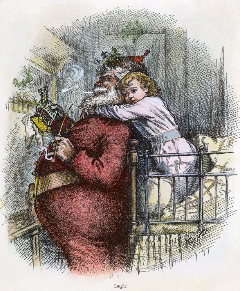 Thomas Nast 'Caught!' Wood Engraving Santa Claus Print by Granger Collection