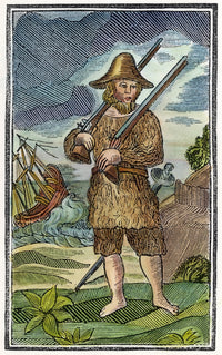 Robinson Crusoe Woodcut Print from 18th Century Edition by Granger Collection