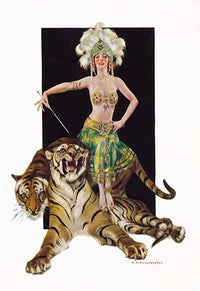Female Trainer with Bengal Tigers Fine Art Print by F.X. Leyendecker