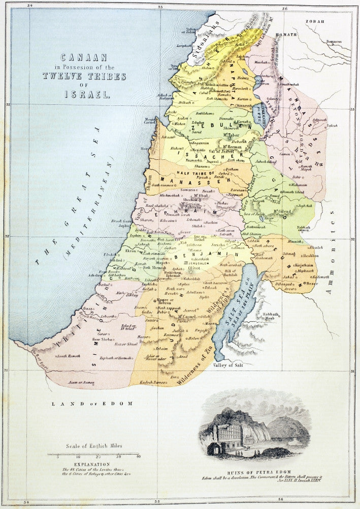 Canaan Map Divided Among the Twelve Tribes of Israel Fine Art Print by Ken Welsh