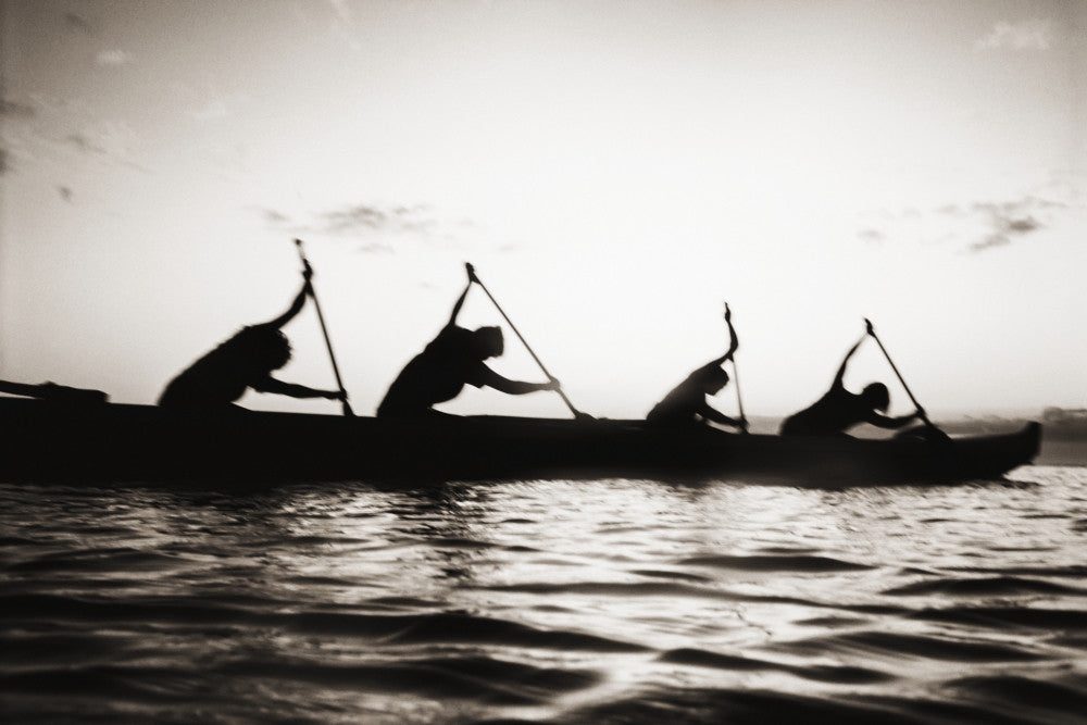 Hawaii Molokai to Oahu Canoe Race Black and White Photograph by Chris Abraham