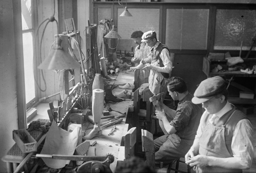 Artificial Limb Manufacture - Disabled Men Creating Prosthetics, C1910 Fine Art Print by Granger Collection