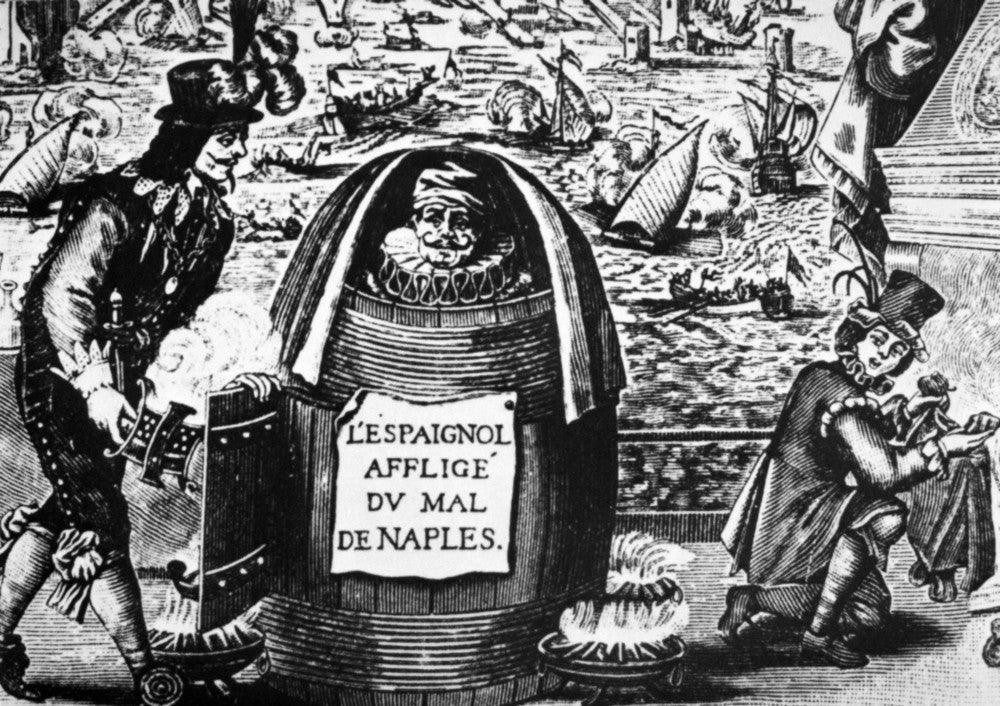 17th Century French Engraving of a Spanish Soldier with Syphilis