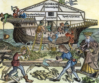 Building of Noah's Ark Woodcut Print from Nuremberg Chronicle, 1493