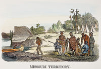 Fur Traders and Native Americans in Missouri Territory Fine Art Print - American Wood Engraving, 1853 by Granger Collection