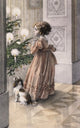 Girl with Dog in Front of Christmas Tree Fine Art Print