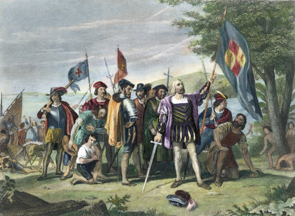 Columbus Landing at San Salvador Fine Art Print by Granger Collection