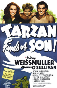 Tarzan Finds A Son! Movie Poster Print featuring Maureen O'Sullivan and Johnny Weissmuller