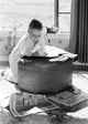 Boy Reading Newspaper Fine Art Print - Hassock Scene