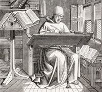 A Monk Scribe Surrounded by Manuscripts Fine Art Print