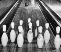 Bowling Ball Rolling Towards Bowling Pins Fine Art Print
