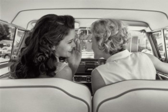 Rear View of Two Young Women Talking in Car Fine Art Print