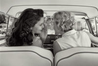 Rear View of Two Young Women Talking in Car Fine Art Print
