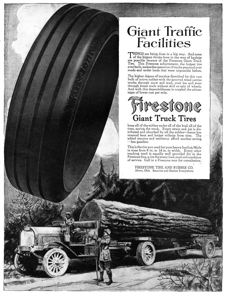 Firestone Giant Truck Tires Vintage Advertisement Poster Print - 1918