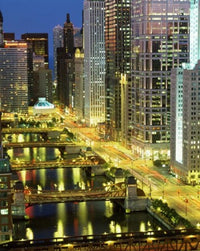 Skyscrapers at Night Photo Print - Chicago River, Illinois by Panoramic Images