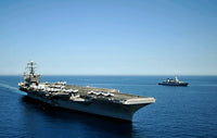 USS Harry S Truman and FGS Hessen Frigate Fine Art Print by Stocktrek Images