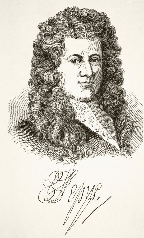 Samuel Pepys Portrait and Signature Fine Art Print - Circa 1890
